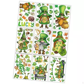Окно цепляется ST. Декор ко Дню Святого Патрика, наклейки с гномами, съемные наклейки, украшения для