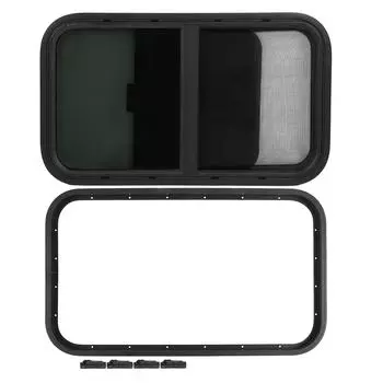 Окно прицепа Окно автофургона Замена окна автофургона Круглые углы Слайд с защитой от насекомых для прицепа кемпера Строительная техника чёрный