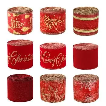 Около 2 м длинные рождественские ленты красные зеленые горошек проволочная лента с краем веселые рождественские мешковины ленты поделки ленты для рождественского банта 3.8cm D