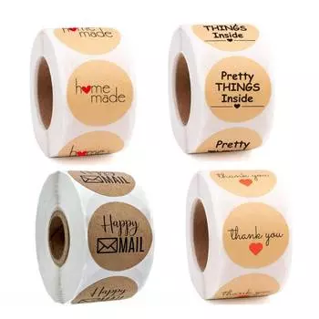 Около 500 шт., наклейки Happy Mail, скрапбукинг, 1 дюйм, круглые крафт-наклейки, уплотнительные этикетки, этикетки для упаковки, канцелярские наклейки 2.5CM/1INCH