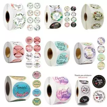 Около 500 шт. наклейки с цветами «спасибо» для конвертов, подарочные запечатывания, деловая упаковка, печать, этикетка, канцелярские наклейки, рулоны ручной работы