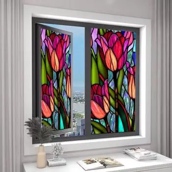Оконная пленка, красочная стеклянная пленка, простая в установке, защита от ультрафиолета, винтажная наклейка на стеклянное окно, украшение для дома V