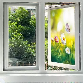 Оконная пленка с цветком и бабочкой Конфиденциальность Статическая липкая неклейкая пленка Витражная виниловая пленка Солнцезащитная наклейка на окно Украшение 45*100cm
