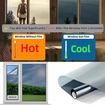 Оконная пленка с контролем тепла блокирует УФ-инфракрасные лучи. Простая установка. Взрывозащищенный материал ПЭТ. Односторонняя конфиденциальная зеркальная светоотражающая пленка. 200cm
