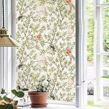 Оконная пленка с птицами и растениями, статическая липкая неклейкая пленка, витражная виниловая пленка, солнцезащитная наклейка на окно, украшение 45*100cm