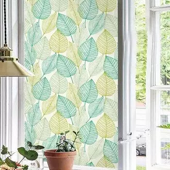 Оконная пленка с зелеными листьями, статическая липкая неклейкая пленка, витражная виниловая пленка, солнцезащитная наклейка на окно, украшение 45*100cm