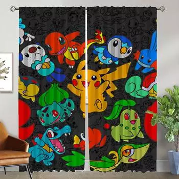 Оконная штора для комнаты 2 панели P-pokemones Хэллоуин украшения тюль для спальни жалюзи шторы детская комната перегородка гостиная W50xH70cmx2pcs-CL
