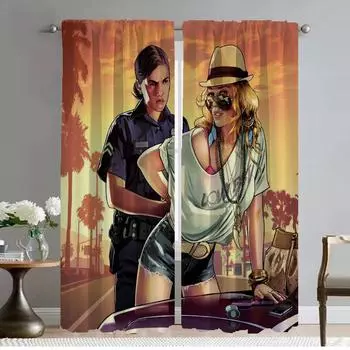 Оконная занавеска для комнаты 2 панели GTA Vice City шторы для спальни оттенки украшения Хэллоуина домашний интерьер шторы перегородка W50xH70cmx2pcs-CL
