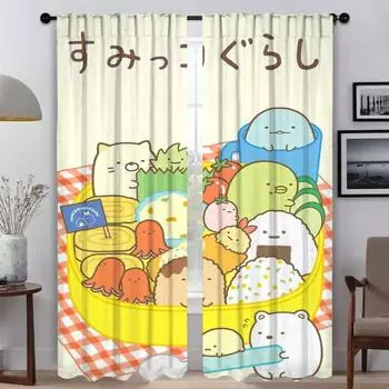 Оконная занавеска для комнаты, 2 панели, Sumikkos Gurashis, кухонные занавески, 2 шт., домашний интерьер, занавески, украшение на Хэллоуин, гостиная W50xH70cmx2pcs-CL