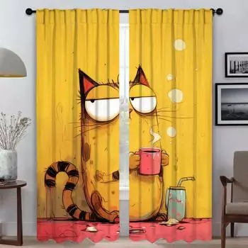 Оконная занавеска Duty Cat для комнаты, 2-панельные шторы для спальни, домашний интерьер, шторы, перегородки, украшения на Хэллоуин для детей W50xH70cmx2pcs-CL