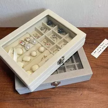Оконное стекло, прозрачная байковая шкатулка для драгоценностей, кольцо, ожерелье, серьги, серьги-шпильки, ящик для хранения ювелирных изделий, пыльник белый
