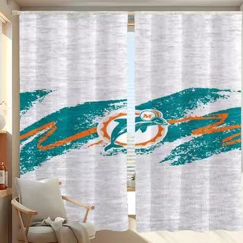 Оконные кухонные шторы для гостиной, 2 шт., затемняющие шторы, дверные шторы, Miami D-dolphins, перегородка, украшение для спальни W50xH70cmx2pcs-CL