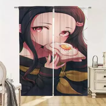 Оконные кухонные шторы для гостиной, 2 шт., затемняющие шторы, дверные шторы, D-demon, S-slayer, украшение для спальни, перегородка W50xH70cmx2pcs-CL
