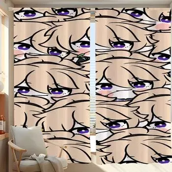Оконные кухонные шторы для гостиной, 2 шт., затемняющие шторы, дверные шторы G-genshin Impact, украшение для спальни, перегородка W50xH70cmx2pcs-CL
