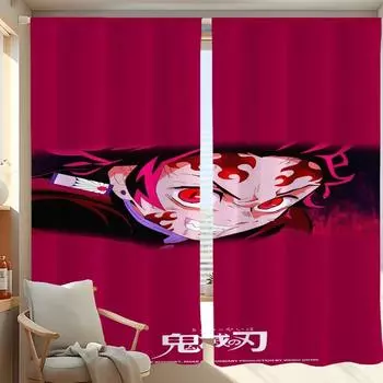 Оконные кухонные шторы для гостиной, 2 шт., затемняющие шторы, дверные шторы, D-demon, S-slayer, украшение для спальни, перегородка W50xH70cmx2pcs-CL