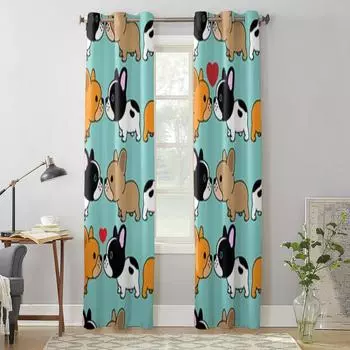 Оконные шторы с изображением щенка бульдога для гостиной, кухни, современные шторы, домашний декор, жалюзи, шторы 135W x 60H(cm) x1