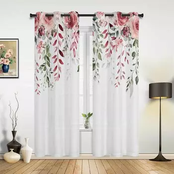 Оконные шторы с листьями розы для гостиной, спальни, занавески, современные кухонные жалюзи, шторы, шторы 135W x 60H(cm) x1