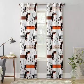 Оконные шторы с собаками таксы для гостиной, роскошный декор для спальни, занавески для кухни, занавески для окон 135W x 60H(cm) x1