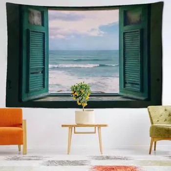 Оконные волны пейзаж гобелен настенный искусство натуральный хиппи тапиз ретро простая эстетика комната домашний декор 95x70CM