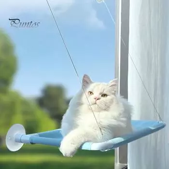 Оконный гамак для кошек с 4 сильными присосками. Кровать для загорания кошек на 360 градусов вмещает до 33-44 фунтов сиденье для отдыха кошки, где может спать котенок. синий