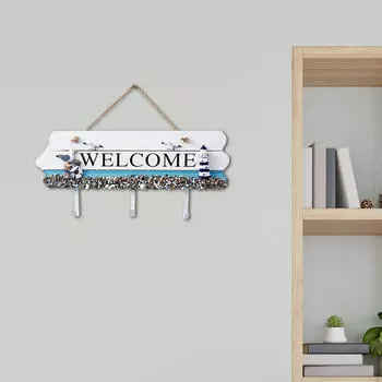 Окрашенные настенные крючки Welcome Декоративная деревянная вешалка для одежды Простая установка Универсальное подвешивание Blue with orange