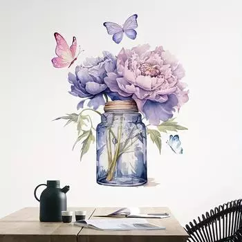 Окрашенные романтические фиолетовые бутылки, цветы, бабочки, наклейки на стену, домашний декор, теплая гостиная, спальня, фон, украшение, художественные обои