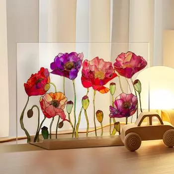 Окрашенный красочный цветочный узор, декоративный прозрачный настольный орнамент с деревянной основой, акриловый прозрачный цветочный узор, орнамент