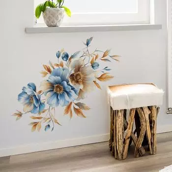 Окрашенный синий цветок ванная комната ванная комната ванна украшение дома настенная наклейка 40*60cm/fun-e142