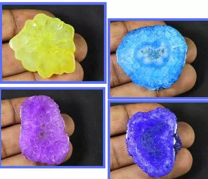 Окрашенный солнечный друзовый агат 4 шт., микс кристаллов, россыпью, лот 36-44 мм RQ-1095