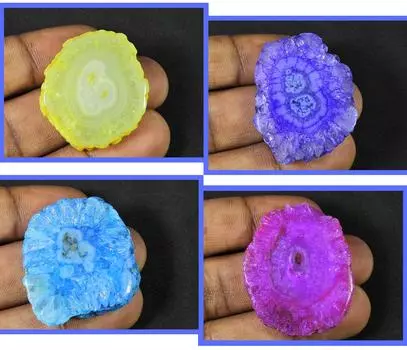 Окрашенный солнечный друзовый агат 4 шт., микс кристаллов, россыпью, лот 31-40 мм RQ-1091