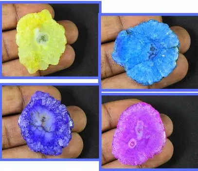 Окрашенный солнечный друзовый агат 4 шт., микс кристаллов, россыпью, лот 35-37 мм RQ-1096