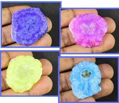 Окрашенный солнечный друзовый агат 4 шт., микс кристаллов, россыпью, лот 32-35 мм RQ-1094