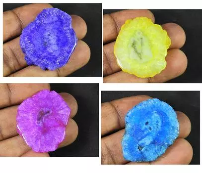 Окрашенный солнечный друзовый агат 4 шт., микс кристаллов, россыпью, лот 35-35 мм RQ-1099