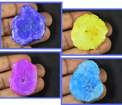 Окрашенный солнечный друзовый агат 4 шт., микс кристаллов, россыпью, лот 36-42 мм RQ-1089