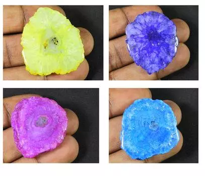 Окрашенный солнечный друзовый агат 4 шт., микс кристаллов, россыпью, лот 32-32 мм RQ-1098