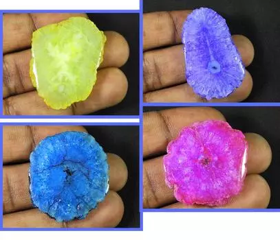 Окрашенный солнечный друзовый агат 4 шт., микс кристаллов, россыпью, лот 33-42 мм RQ-1092