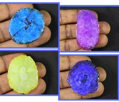 Окрашенный солнечный друзовый агат 4 шт., микс кристаллов, россыпью, лот 35-47 мм RQ-1090
