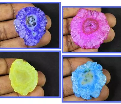 Окрашенный солнечный друзовый агат, 4 шт., микс кристаллов, россыпью, лот 35-41 мм, RQ- 1100