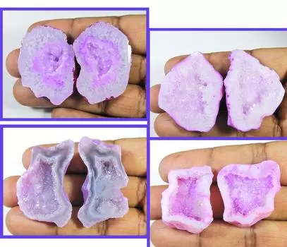 Окрашенный солнечный оконный друзовый агат, 4 пары кабошонов, россыпью, драгоценный камень 30-45 мм RQ-1035