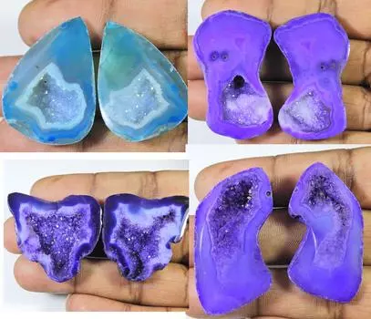 Окрашенный солнечный оконный друзовый агат, подобранный из 4 пар дизайнерских россыпных драгоценных камней 32-46 мм RQ-1009