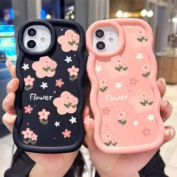 Окрашенный узор Big Wave Edge Мягкий силиконовый материал Macaron чехол для телефона противоударный защитный резиновый чехол для Samsung Xiaomi Poco Redmi Samsung A05 розовый