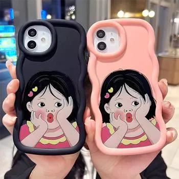 Окрашенный узор Big Wave Edge Мягкий силиконовый материал Macaron чехол для телефона противоударный защитный резиновый чехол для Samsung Xiaomi Poco Redmi Xiaomi Poco M6 5G чёрный