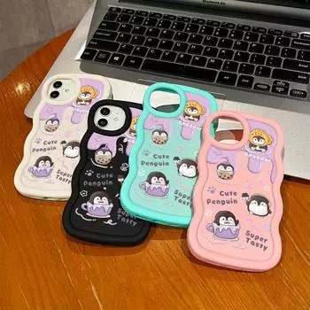 Окрашенный узор Big Wave Edge Мягкий силиконовый материал Macaron чехол для телефона противоударный защитный резиновый чехол для iPhone Huawei Honor Infinix Tecno iPhone 16 Pro Max чёрный