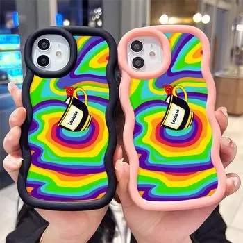 Окрашенный узор Big Wave Edge Мягкий силиконовый материал Macaron чехол для телефона противоударный защитный резиновый чехол для Samsung Xiaomi Poco Redmi Redmi 13C белый