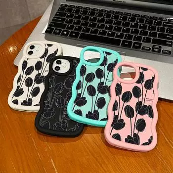 Окрашенный узор Big Wave Edge Мягкий силиконовый материал Macaron чехол для телефона противоударный защитный резиновый чехол для iPhone Huawei Honor Infinix Tecno Huawei P Smart Z чёрный