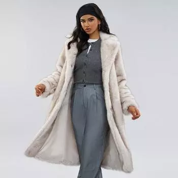 Окрашенный в фиолетовый цвет мех с острым кончиком на белом фоне, модное осенне-зимнее новое утолщенное длинное пальто, шуба из искусственного меха S