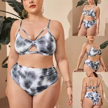 Окрашенный в галстук градиент сексуальный ажурный купальник большого размера с высокой талией и разрезом женский 0XL белый