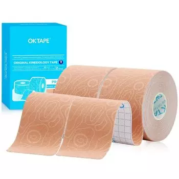 OKTAPE PRO Кинезиологическая лента 50 мм шириной x 5 м Кинезиологическая лента Тейпирование Эластичная спортивная лента с ножницами Поддержка при упражнениях Поддержка мышц Тренировка бежевый