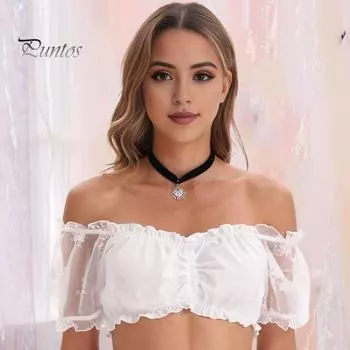 Октоберфест, женские топы с пышными рукавами, короткая кружевная рубашка с открытыми плечами, кружевная юбка в стиле пива, стильные летние топы S чёрный