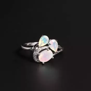 Октябрьский камень, загадочное красивое кольцо с натуральным разноцветным опалом S925, серебро, элегантный изысканный подарок для женщин и девочек US RING SIZE:6# белый